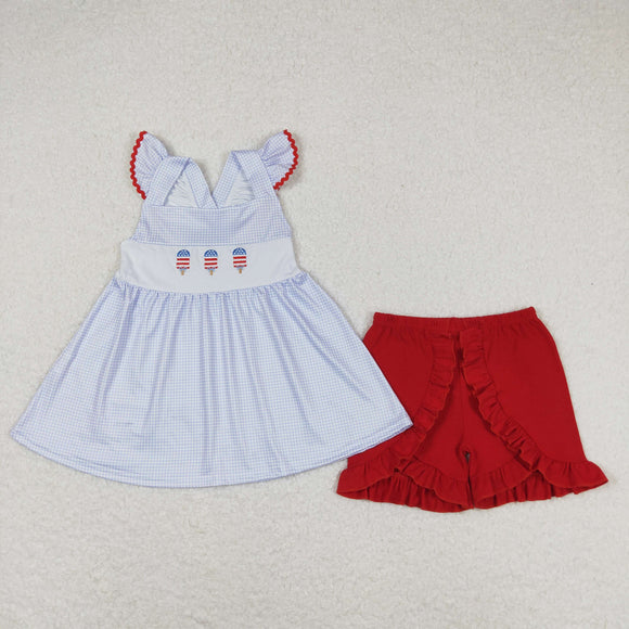 Popsicle Blue Plaid Red Girls 4th of July Outfits