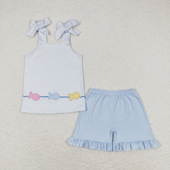 Fish Blue Stripe Girls Shorts Sets