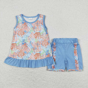 Sea Grass Blue Girls Shorts Sets