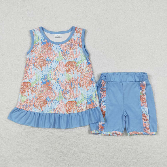 Sea Grass Blue Girls Shorts Sets