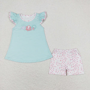 Octopus Jellyfish Stars Stripe Bluish Girls Shorts Sets