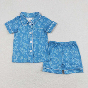 Cactus Blue Girls Short Sleeve Pajamas