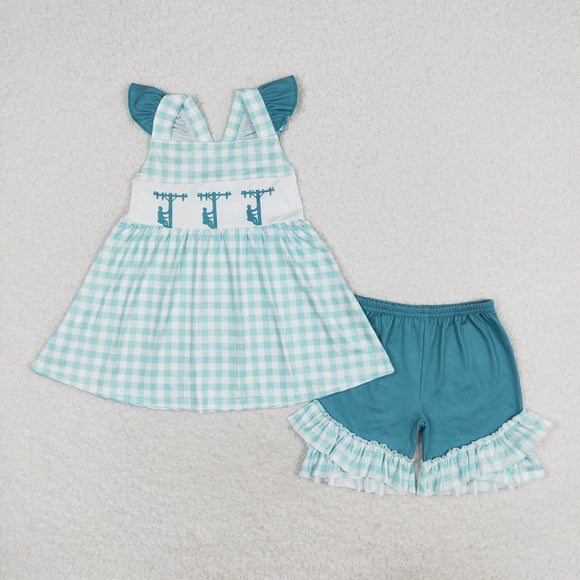 Lineman Plaid Girls Shorts Sets