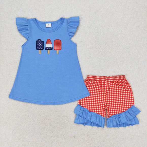 Popsicle Red Plaid Blue Girls 4th of July Outfits