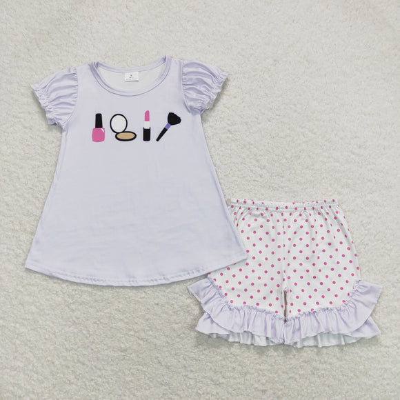 Cosmetic Tool Polka Dots Light Purple Girls Shorts Sets
