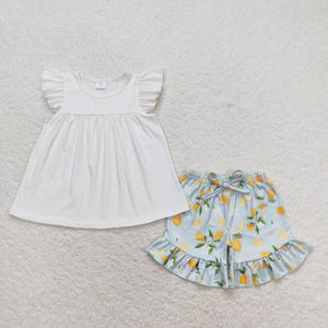 Solid White Lemon Girls Shorts Sets