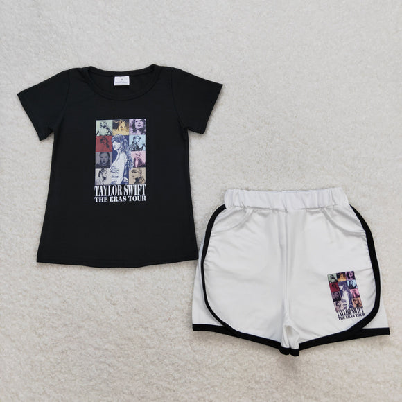 Singer Photo Black White Girls Shorts Sets