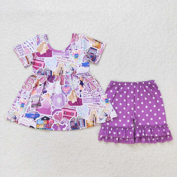 12-18M--14-16T Singer Polka Dots Purple Girls Shorts Sets