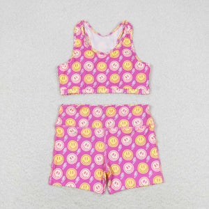 Smile Lightning Hot Pink Yoga Sets Girls Shorts Sets