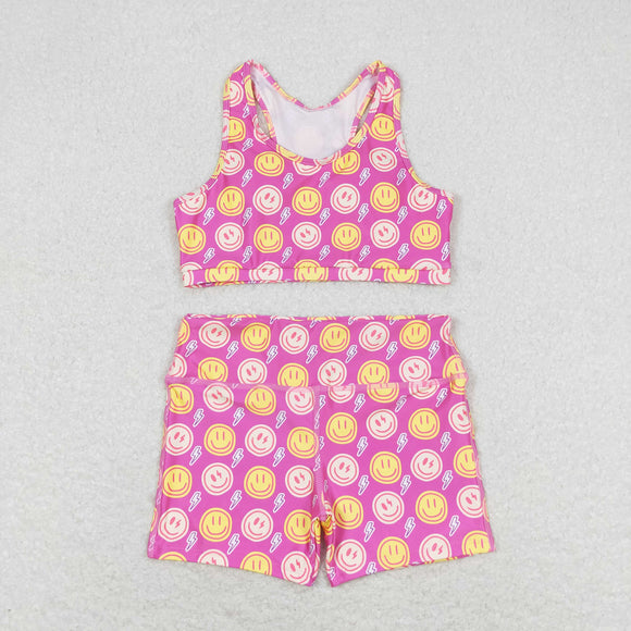 Smile Lightning Hot Pink Yoga Sets Girls Shorts Sets