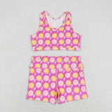 Smile Lightning Hot Pink Yoga Sets Girls Shorts Sets