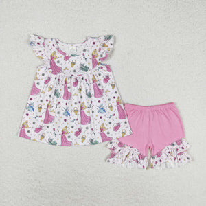 Cartoon Princess Pink Girls Shorts Sets