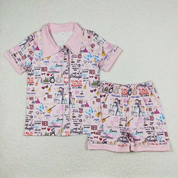 Adults Singer Pink Women Short Sleeve Pajamas