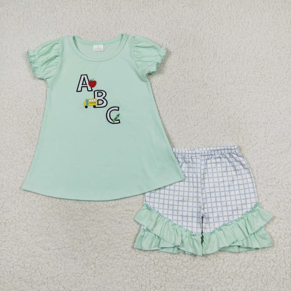 ABC Apple Bus Plaid Green Girls Back to School Outfits