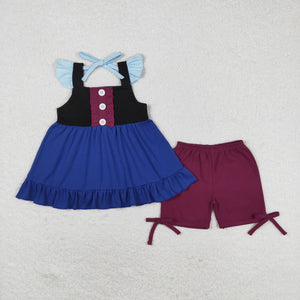 Solid Black Blue Wine Red Girls Shorts Sets