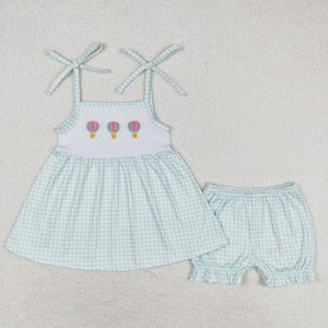 Hot Air Balloon Plaid Girls Shorts Sets
