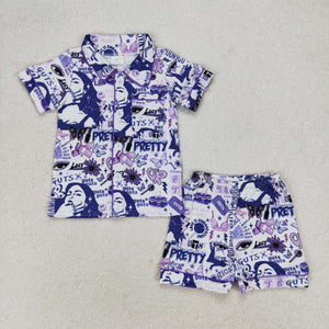 Kids Singer Purple Blue Mommy & Me Girls Short Sleeve Pajamas