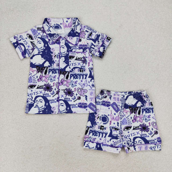 Kids Singer Purple Blue Mommy & Me Girls Short Sleeve Pajamas