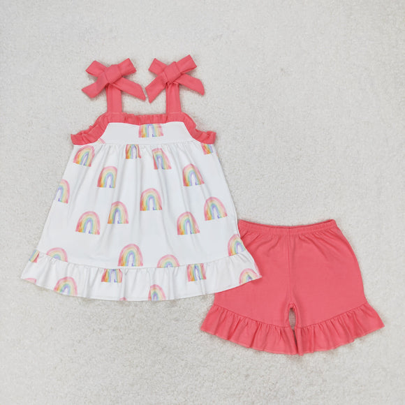 Rainbow Pink Ruffles Girls Shorts Sets