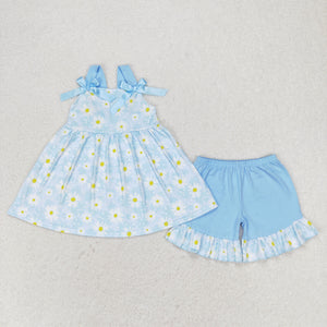 Magritte Floral Blue Ruffles Girls Shorts Sets