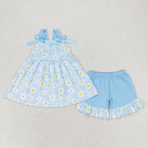 Magritte Floral Blue Ruffles Girls Shorts Sets