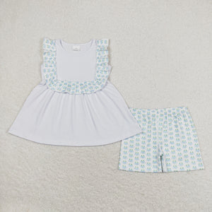 Crab Ruffles White Girls Shorts Sets