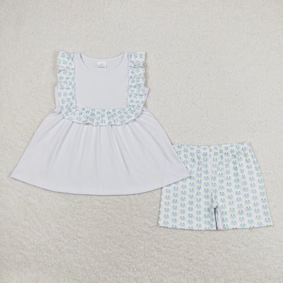Crab Ruffles White Girls Shorts Sets