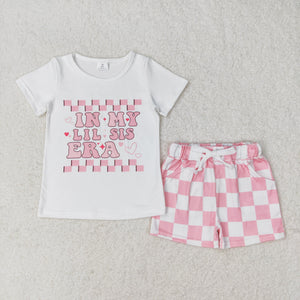 In my lil sis era Plaid White Girls Shorts Sets