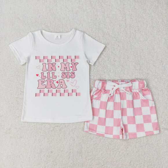 In my lil sis era Plaid White Girls Shorts Sets