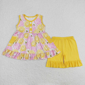 Orange Yellow Pocket Girls Shorts Sets