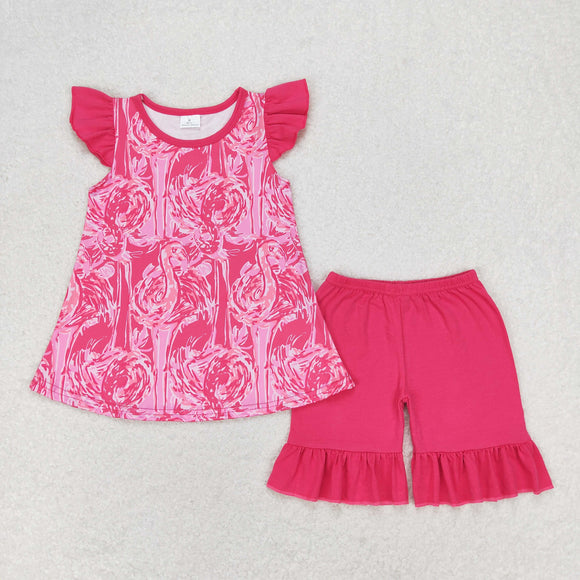 Flamingo Hot Pink Girls Shorts Sets