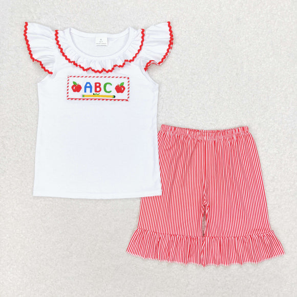 ABC Apple Red Stripe White Girls Back to School Outfits