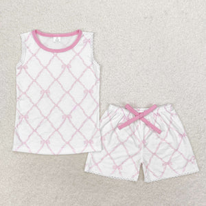 Bamboo Bow Pattern Lace Ruffles Girls Shorts Sets