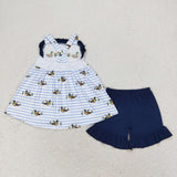 Duck Stripe Navy Ruffles Girls Shorts Sets