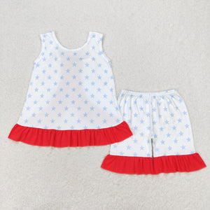 Stars Red Ruffles Bow Girls 4th of July Outfits