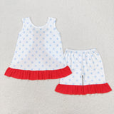 Stars Red Ruffles Bow Girls 4th of July Outfits