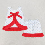 Stars Red Ruffles Bow Girls 4th of July Outfits