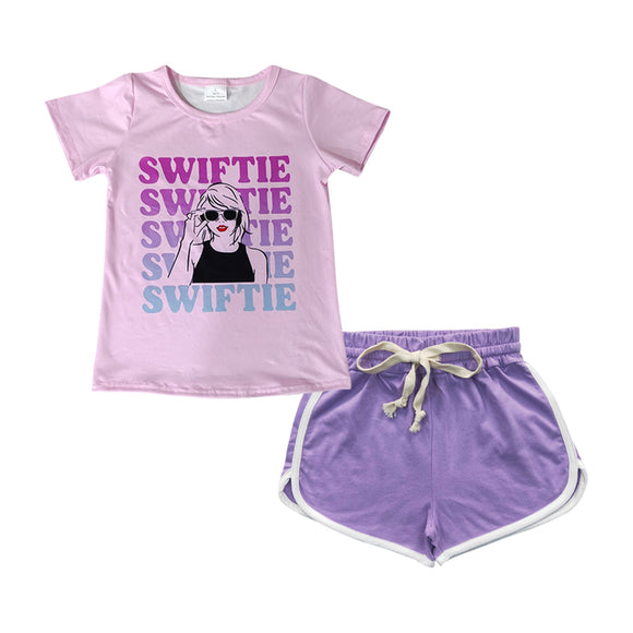 Swiftie Singer Pink Purple Girls Shorts Sets