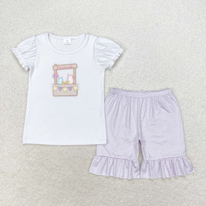 Lemonade Purple Stripe White Girls Shorts Sets