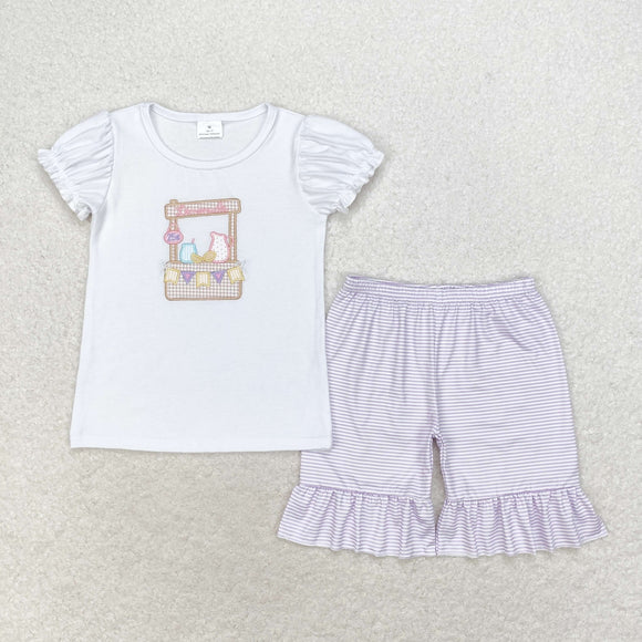 Lemonade Purple Stripe White Girls Shorts Sets