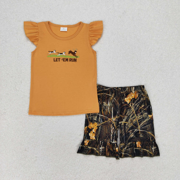 Let em run Dog Deer Camo Girls Shorts Sets