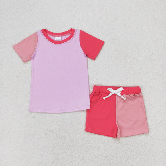 Red Pink Patchwork Girls Shorts Sets