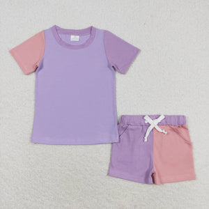 Purple Pink Patchwork Girls Shorts Sets