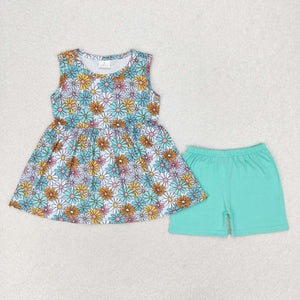 Floral Green Girls Shorts Sets