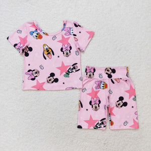 Cartoon Stars Pink Girls Shorts Sets