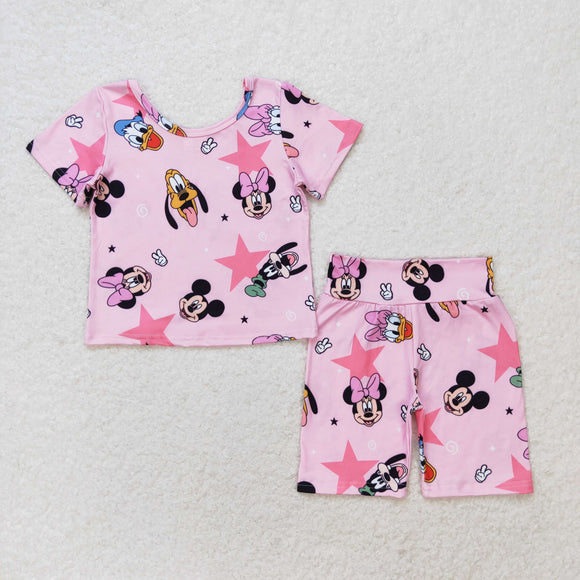 Cartoon Stars Pink Girls Shorts Sets