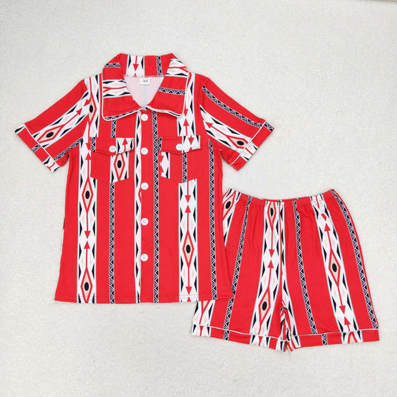 Adults Aztec Red Women Short Sleeve Pajamas