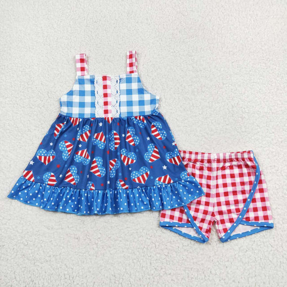 Flag Heart Blue Red Plaid Girls 4th of July Outfits