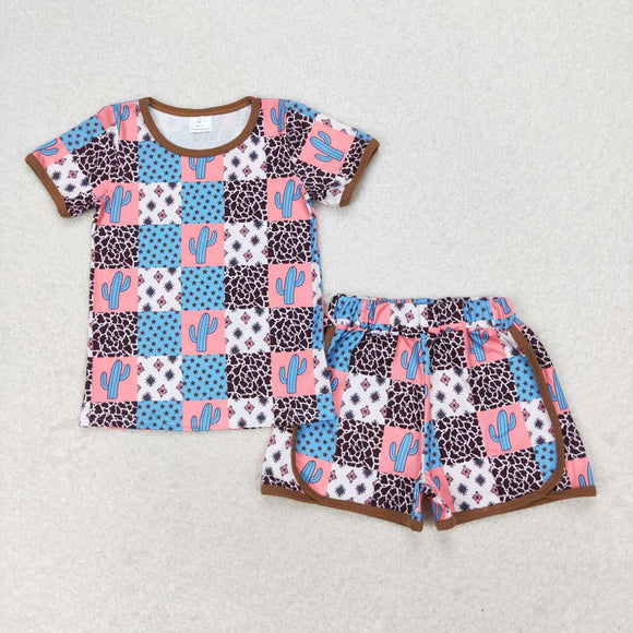 Cactus Stars Plaid Girls Shorts Sets