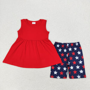 Solid Red Stars Navy Girls 4th of July Outfits